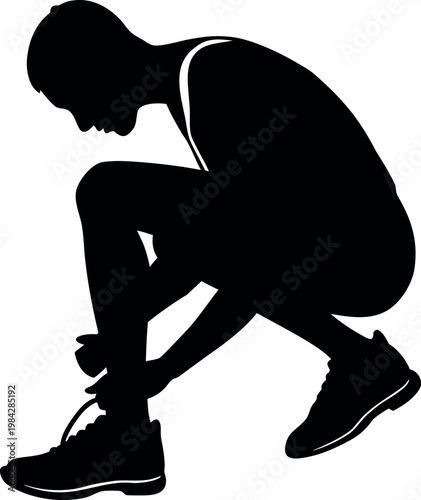 Runner tying shoelaces silhouette preparing for race fitness athletic training workout.