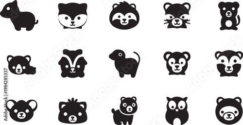 Cute Animal Faces and Silhouettes Collection