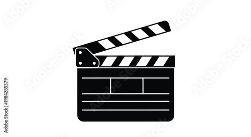 Simple black and white icon of an open movie clapperboard