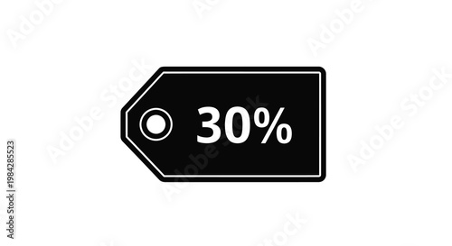 Black tag displaying a thirty percent discount offer on a white background