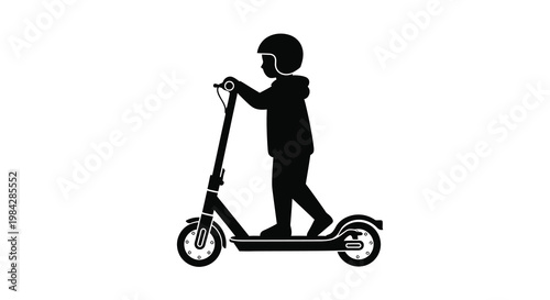Silhouette of a child riding a scooter in a minimalist style
