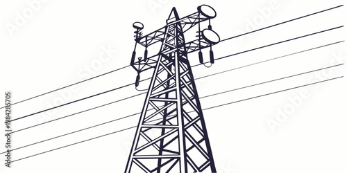 Industrial high voltage electrical power transmission pylon with electricity transmission infrastructure conductors insulators engineering distribution industrial structure