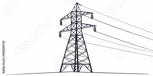 Large high voltage electrical transmission tower and power cables with electricity transmission infrastructure insulators conductors distribution industrial electrical