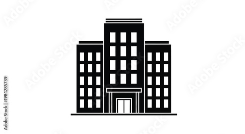 Simple black and white illustration of a modern building facade