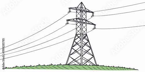 High voltage electricity pylon transmission tower illustration with electricity transmission electrical infrastructure industrial distribution engineering structure