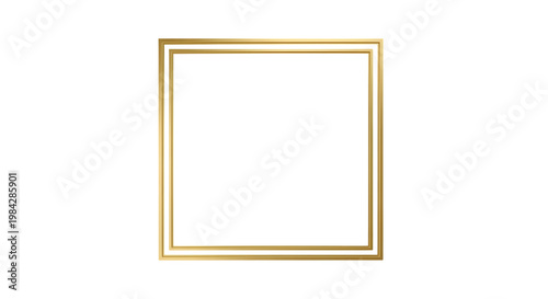 A gold square frame with a transparent background is isolated on white.