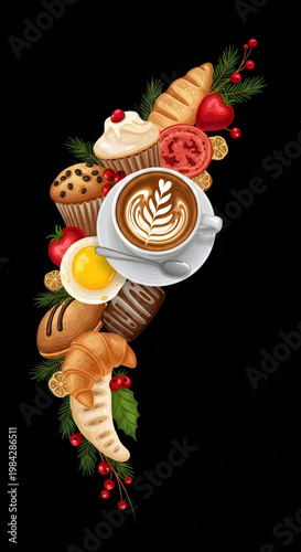 Delicious breakfast foods with coffee cup