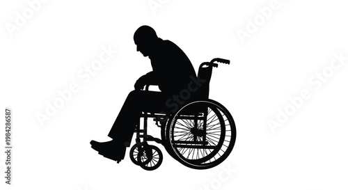 Silhouette of a man seated in a wheelchair against a white background