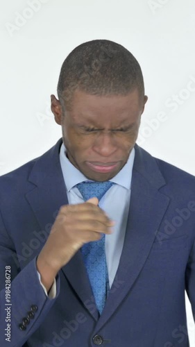 Coughing African Businessman on White Background, Vertical Video