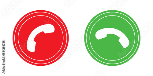 Call accept and decline icon set with green and red buttons featuring phone symbols. Ideal for mobile apps, communication UI, VoIP, chat, call interfaces, and digital interaction designs. Vector