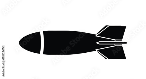 Simple black silhouette of a classic bomb with fins viewed from above