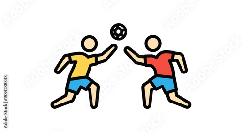 Two men playing soccer ball game.