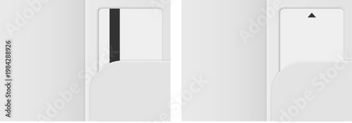 Realistic plastic hotel apartment keycard and pocket Folder, open leaflet, bifold mockup isolated on background. Contactless Keycard Entry System Minimal Design. Design Template of Hotel Room Plastic