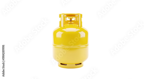 Yellow gas cylinder, propane tank isolated on transparent background