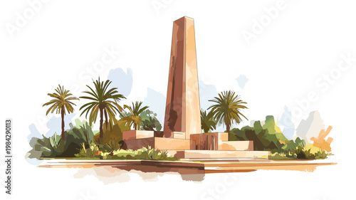African Renaissance Monument. African Renaissance Monument hand drawn watercolor illustration on white background