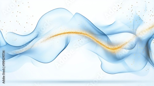Elegant Abstract Blue Wave Art with Golden Accents on Light Beige Background for Serenity and Calm