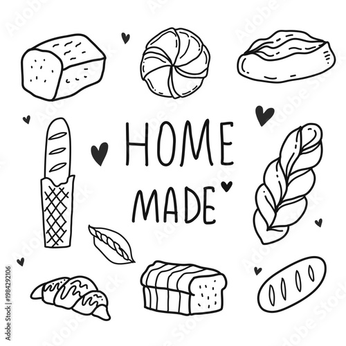 Cute handmade bread doodle line art vector. Hand-drawn bakery illustration for stickers, menus, cards, and rustic food designs.