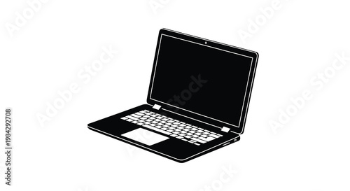 A minimalist black and white illustration of a modern laptop computer