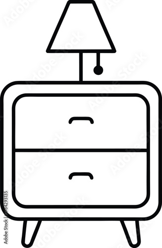 nightstand with lamp rounded rectangle with two silhouette vector illustration on transparent background