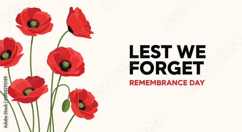 Remembrance day poppy card with 'lest we forget' message for veterans