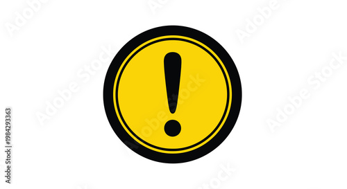 A yellow circular warning sign with a black exclamation point