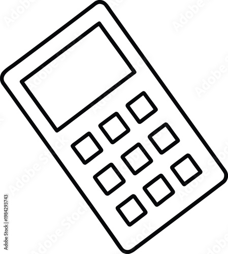 handheld calculator angled view screen 3x3 numb silhouette vector illustration on transparent background