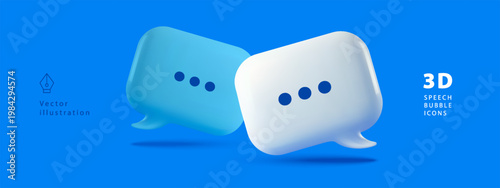 3D quote bubble set. Realistic message box for review, ad, notice, chat UI, banner concept. Minimal glossy style. Vector illustration.