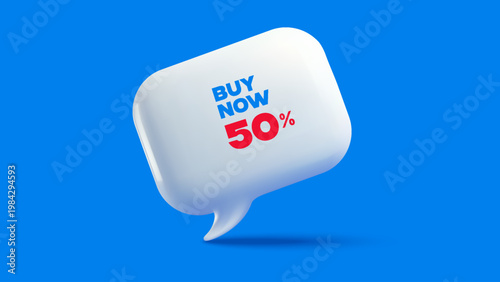Glossy 3D style discount speech bubble. Special offer symbol. Message box for review and chat UI. Banner, website header, social post, event promotion concept. Vector illustration.