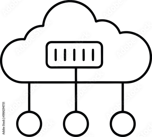 cloud server stylized cloud shape with tiny silhouette vector illustration on transparent background
