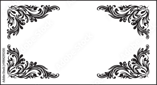 Ornate black frame borders, decorative floral elements, elegant vector design, page decoration