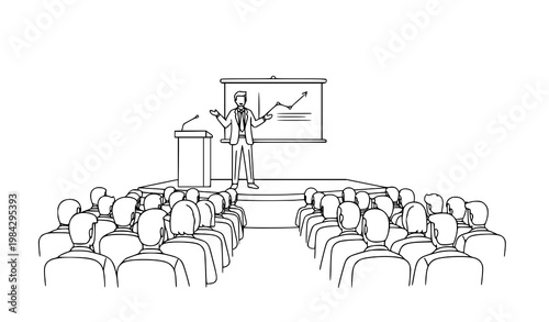 Business presentation speaker outline vector audience seminar conference illustration