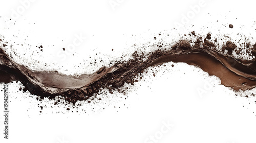 Dynamic wave of rich brown liquid, against a stark black background