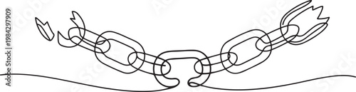 Continuous one line of a broken chain with one link reforged, sleek minimal strength amidst despair symbolism design.one line drawing vector illustration