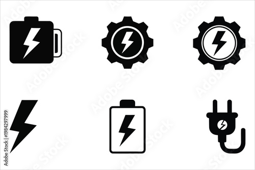 Various icons representing energy and electricity-related concepts