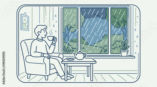 Man sitting in chair drinking coffee.