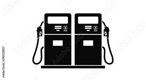 A stark black graphic depicts a pair of gas pumps positioned side by side showcasing a minimalist design and bold silhouette high quality professional