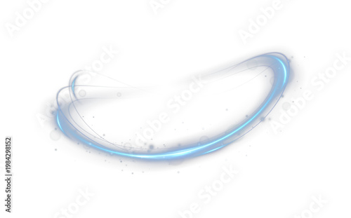 Glowing blue curved light ribbon png with shine. Smooth twirl blue with effect glowing. Elegant festive line element. Blue glowing swirl png for decoration.