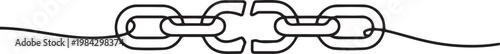 Continuous one line of a broken chain with one link reforged, sleek minimal strength amidst despair symbolism design.one line drawing vector illustration
