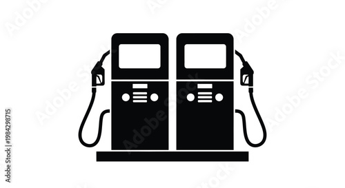 A simple black and white graphic depicts a pair of gas pumps standing side by side highlighting fuel availability and access silhouette high quality
