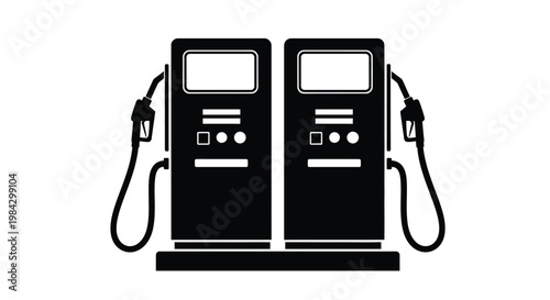 A stark black and white depiction of two gas pumps standing side by side emphasizing their functional design as a silhouette high quality professional