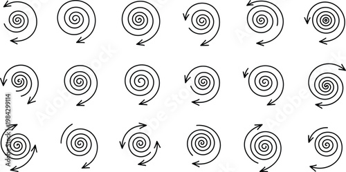 Collection of spirals with arrows visual perception test
