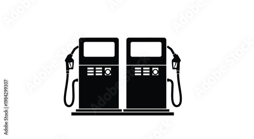 A stark black depiction showcases two gas pumps standing side by side conveying a sense of modern infrastructure and fueling stations silhouette high quality