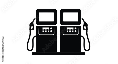 A stark black depiction showcases two adjacent gas pumps complete with nozzles and display panels in silhouette high quality professional detailed modern elegant stylish