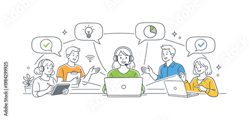 Collaboration tools remote teamwork concept illustrating individuals working together across distances using shared digital platforms and communication channels, using a