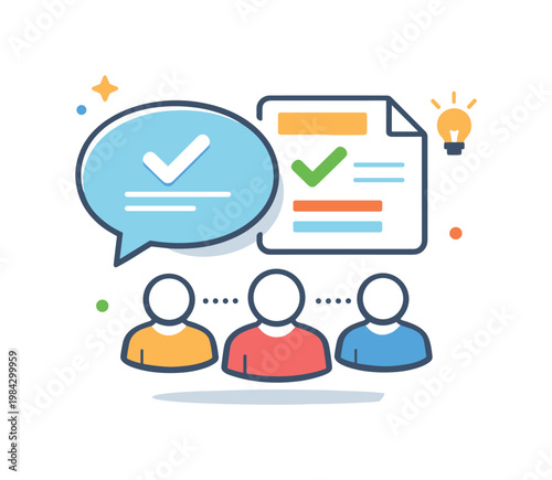 Workplace briefing session and team communication process ensuring everyone understands tasks, roles and expectations before execution, a speech bubble combined with a