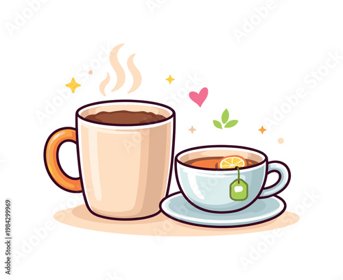 Daily beverage routine and morning refreshment presented as a lifestyle concept, a simple coffee cup paired with a small teacup side by side symbolizing choice and