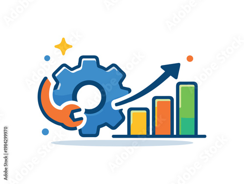 Operational enhancement concept emphasizing analyzing systems and implementing changes to achieve higher productivity and quality outcomes, a gear paired with a minimal