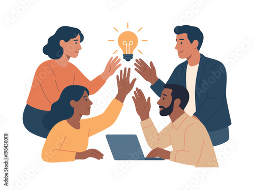 Collaborative project moment where a small team contributes ideas and works in sync to complete a task, highlighting shared responsibility, creativity, and organized