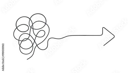 Transforming scattered ideas into a clear actionable plan in a focused professional workflow, a continuous line forming loose abstract shapes that smoothly organize into