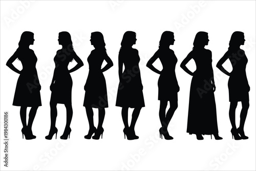 Silhouettes showing different body shapes and sizes of women in dresses